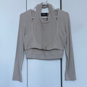 Cider Women's Beige Ribbed Crop Top